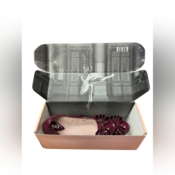 Bloch NWT Ballet Shoes Burgundy Leather Bow Toe Tip Size 36 1/2 - Picture 2 of 9